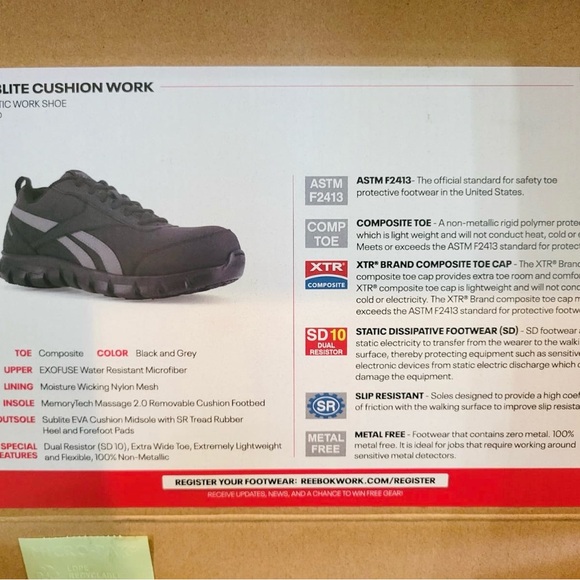 Like New Reebok Men’s Work Boots — Black + Grey - Picture 5 of 5